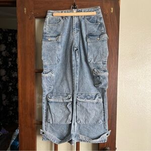 PrettyLittleThing Baggy Wide Leg Denim Jeans (4)